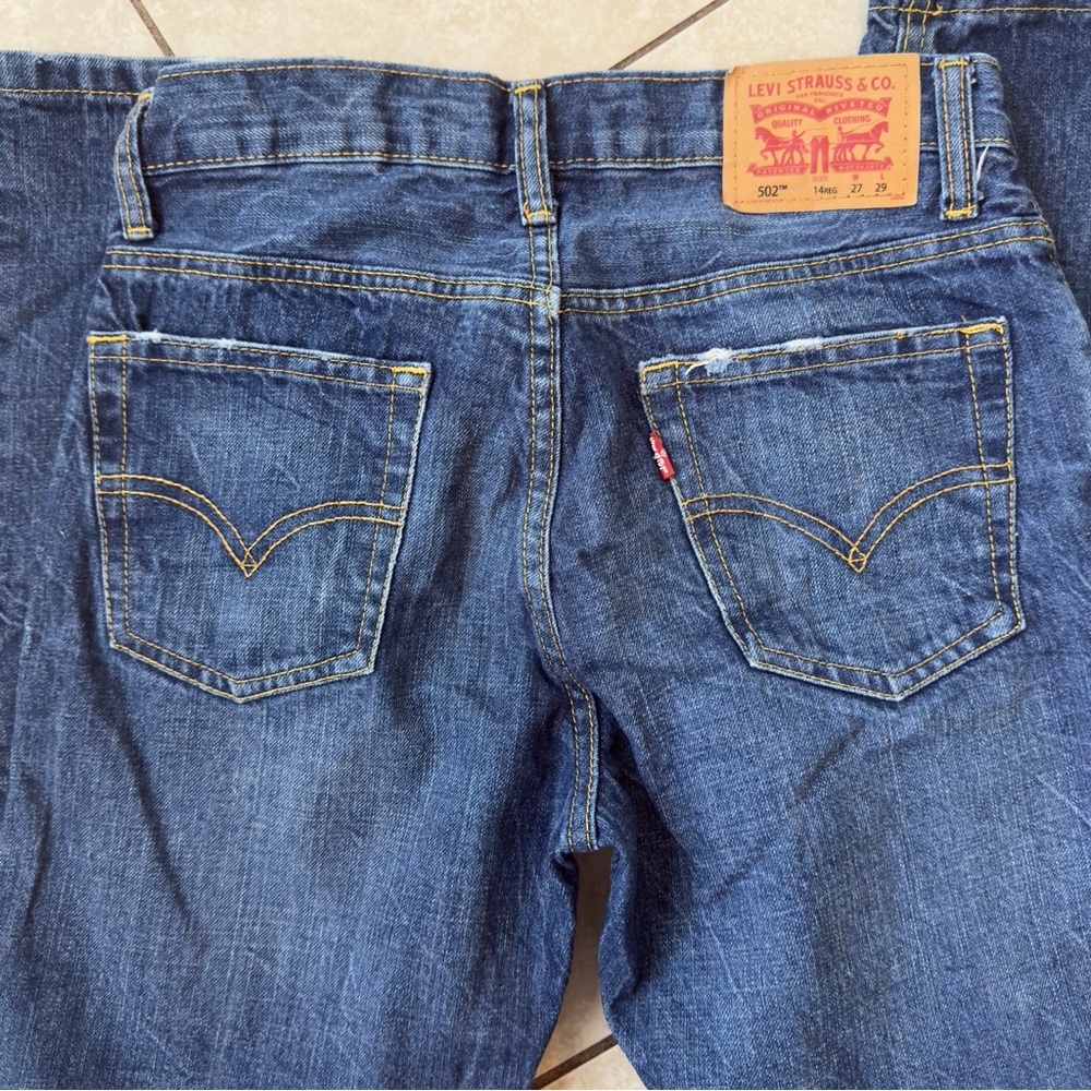 Levi’s 502 Regular Taper Distressed Ripped Blue Jeans Boys Youth Size 14 - Picture 5 of 6